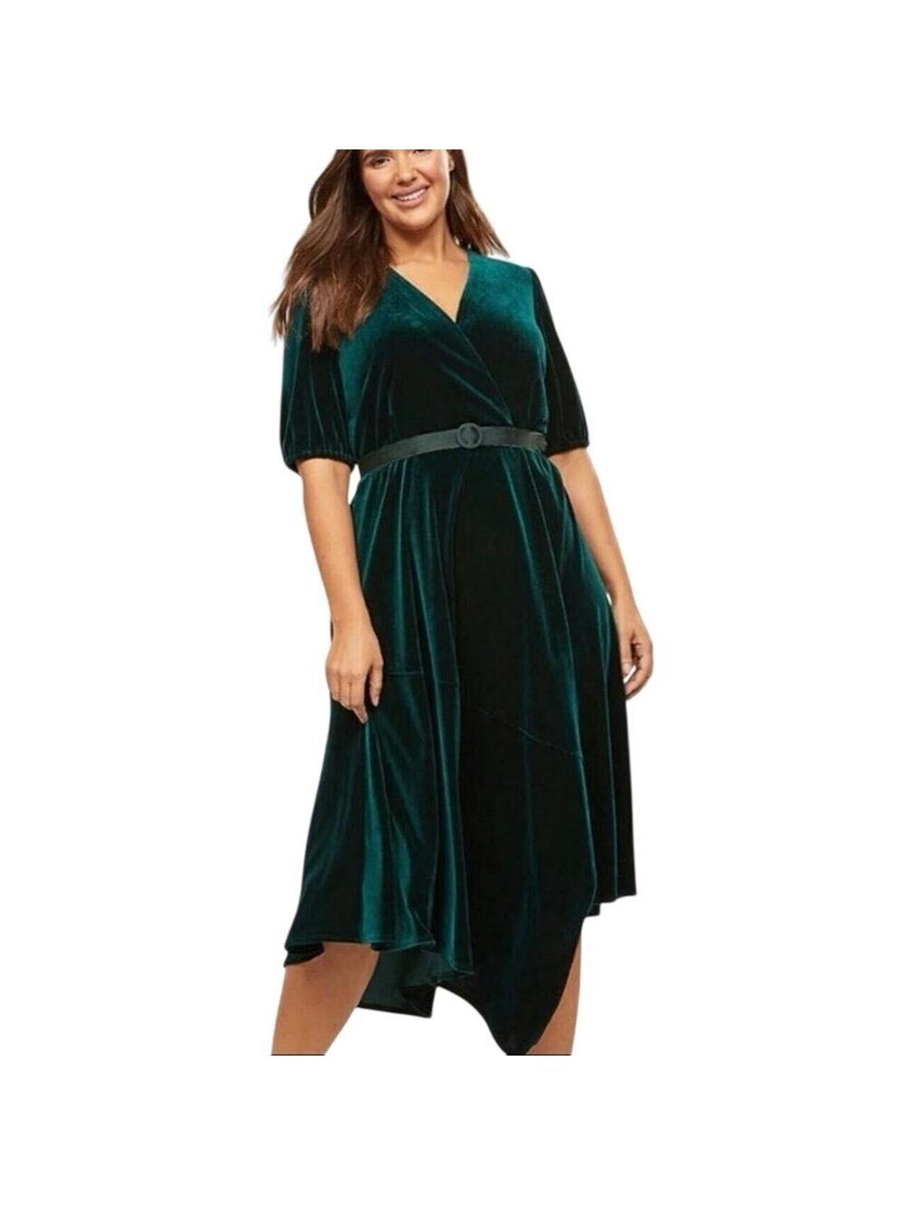 New Lane Bryant Velvet Green Wrap Dress with Belt Size 18/20